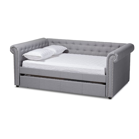 Baxton Studio Mabelle Gray Upholstered Full Size Daybed with Trundle 154-9480